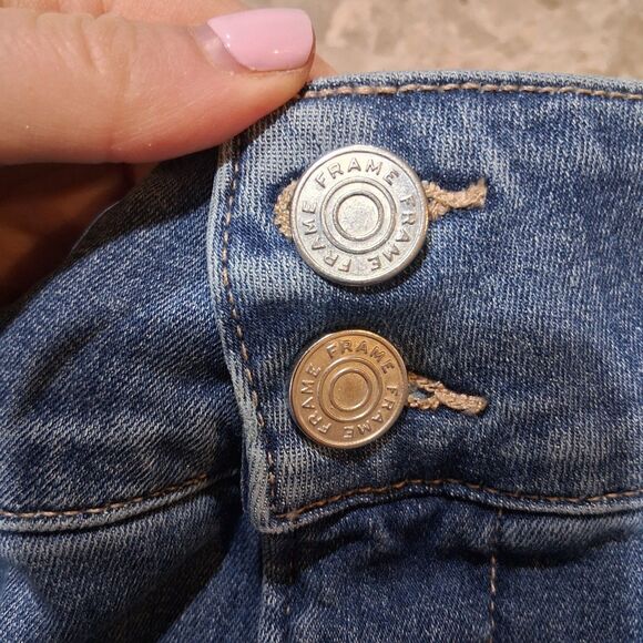 Frame Denim High Rise Double Stitch Detail Flare Leg Jeans-Merced-Size 31 Blue - Picture 8 of 11